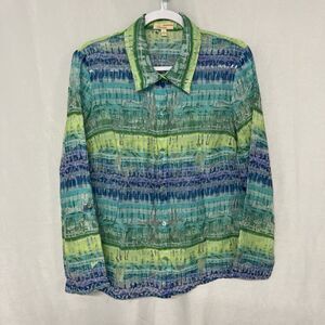 65-5 CHOICES mutlicolor burnout long sleeve rayon nylon button up top M